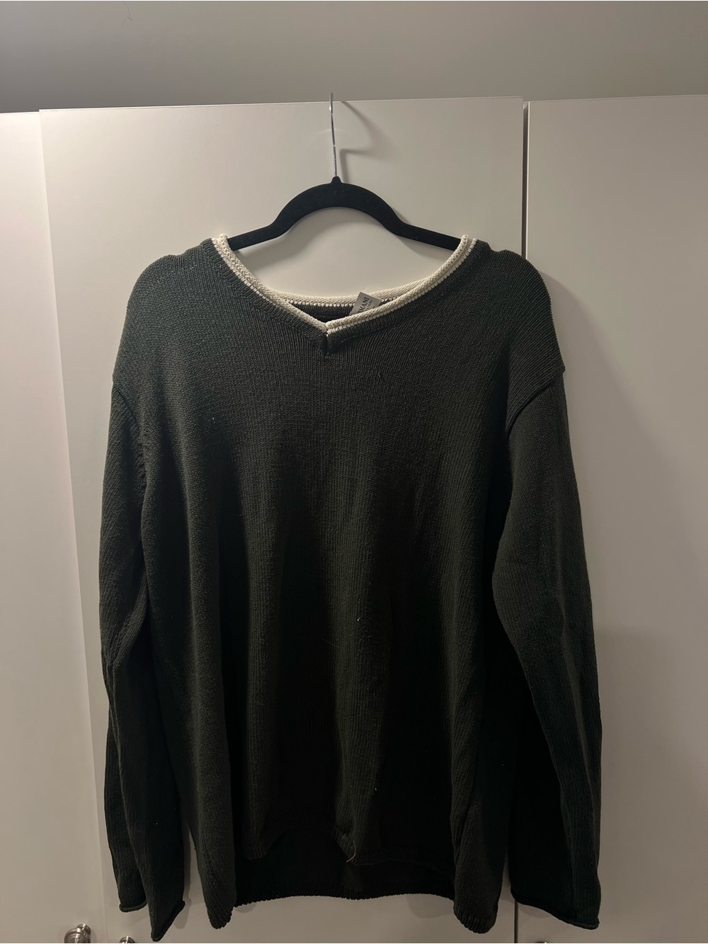 Men's ARMANI Olive Green V-Neck Sweater with Contrast Trim